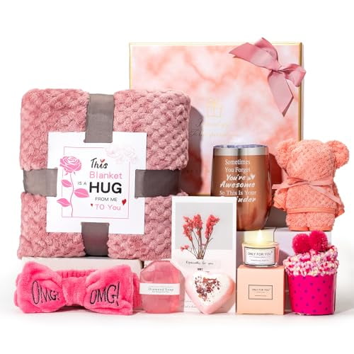 Birthday Gifts for Women,Self Care Gifts Baskets for Women Care Package Get  Soon Gift Relaxing Set Unique Christmas Gift Birthday Presents with Blanket for Mom,Sister,Best Friend