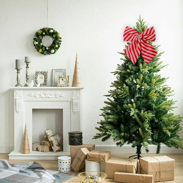 Lazo Rojo Navideño Preatado para Guirnalda de Árbol, Decoración Exterior - 25X25Cm - Otoño/Invierno - Boxing Day - Material: Tela - 1 Unidad