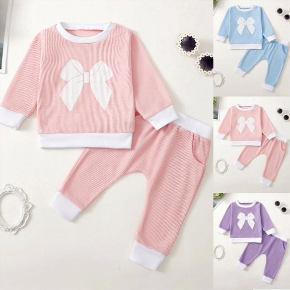 2-3 Years Girls Long Sleeve Pajama Set Toddler Girls Little Girls Fall Clothes Toddler Outfit Girl Sweatshirt Shirt Pants Winter Outfit Toddler Girl Outfit For 1t 2t 3t 4t 5t 6t,Light Purple