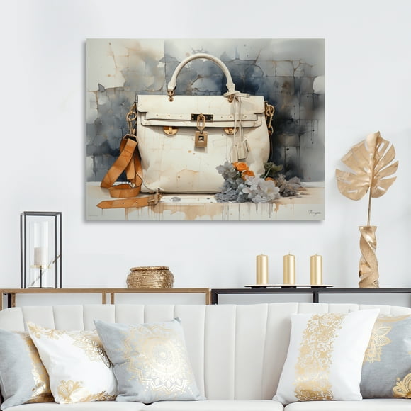Designart Large Balenciaga Wall Art, Balance Bags composition Monochrome , Balenciaga Wall art decor, Beige Glam Canvas wall art, 32x24 inches