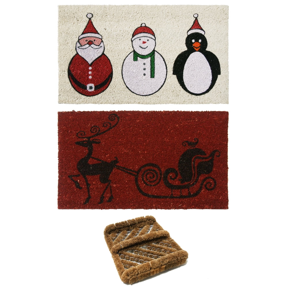 RubberCal "Outdoor Christmas Doormat Kit" 2 Coco Coir Doormats & 1