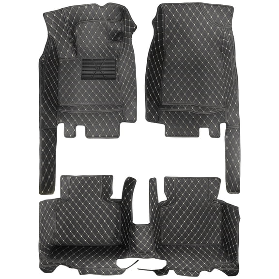 Tuqiang Floor Mats for ford Expedition 1999-2006 - Faux Leather Floor Liner Carpet Protection PU Leather Auto Liners All Weather Anti-Slip 3Pcs in Black Beige