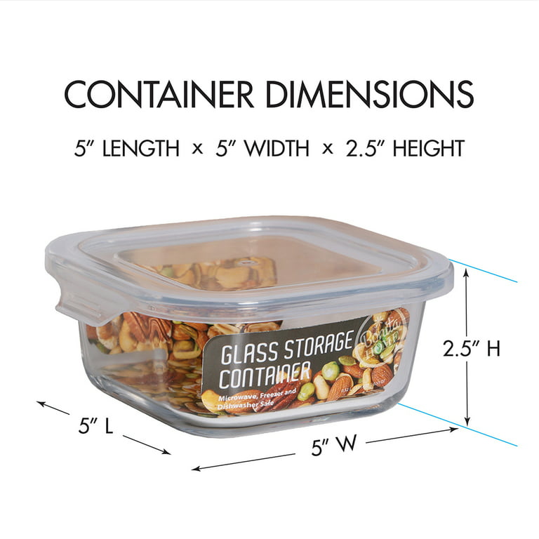 Bonita Home Square Glass Storage Container, Stackable BPA Free Airtight  Seal Food Containers with Lids, Meal Prep Kitchen Organization and Storage,  5x 5x 2.5, 17.06 oz, 0.52L, White 4 PACK 