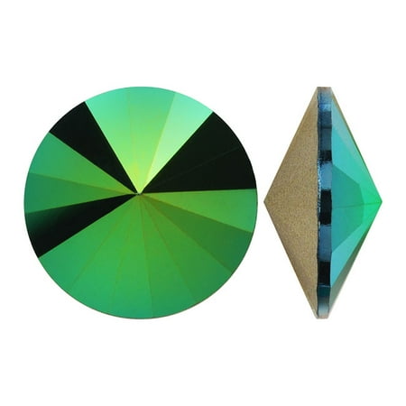 Swarovski Crystal Beads Fancy Earring - Swarovski Crystal, #1122 Rivoli Fancy Stones 14mm, 2 Pieces, Crystal Scarabaeus Green Foiled