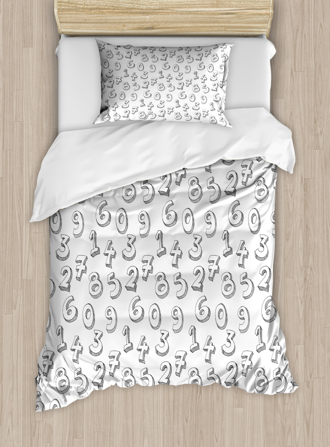 Numbers Bedding Numbers Duvet Cover Set Twin Size, Monochrome Cartoon Style Hand Drawn ...