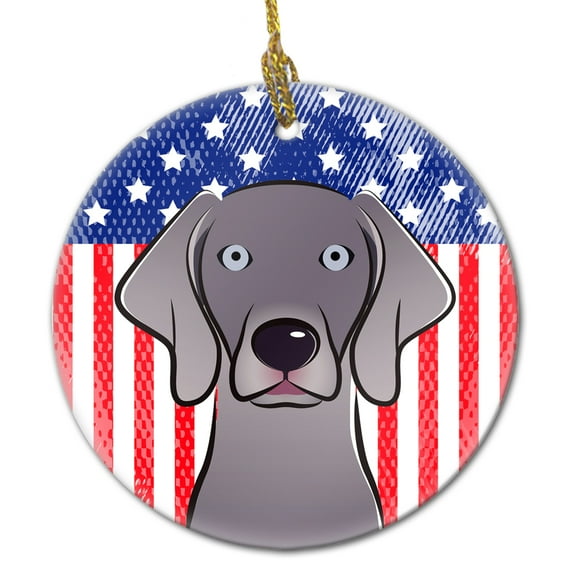 American Flag and Weimaraner Ceramic Ornament