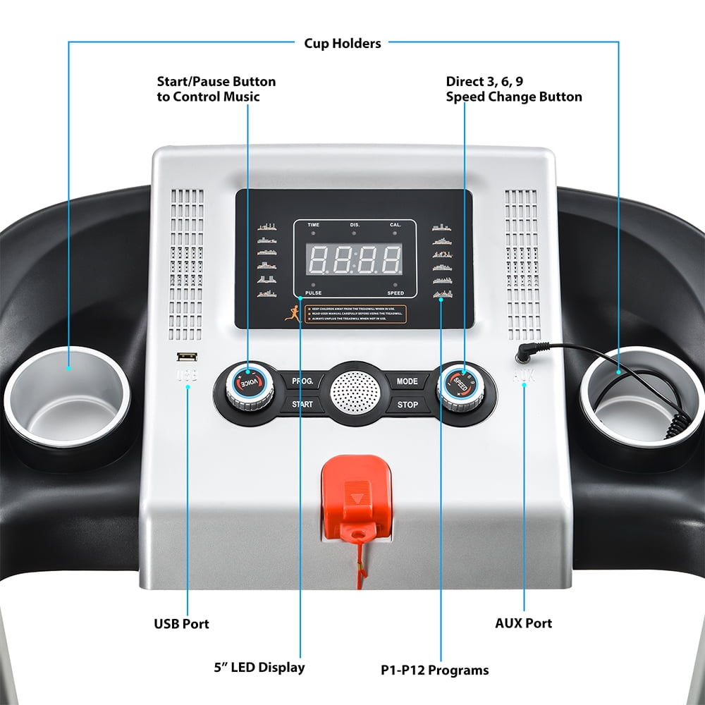 SEGMART Electric Foldable Treadmill, Electric Motorized Treadmill with MP3/Audio Auxiliary Port, 15.8'' Wide Tread Belt, 7.5 MPH Max Speed, Easy Assembly Running Machine for Home & Gym Cardio, S8507