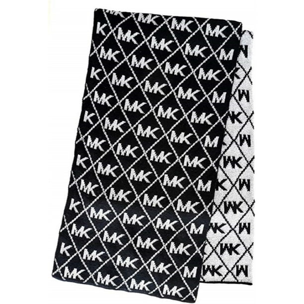 Michael Kors Womens MK Logo Metalic Scarf Dazzling Knit, Black/Silver