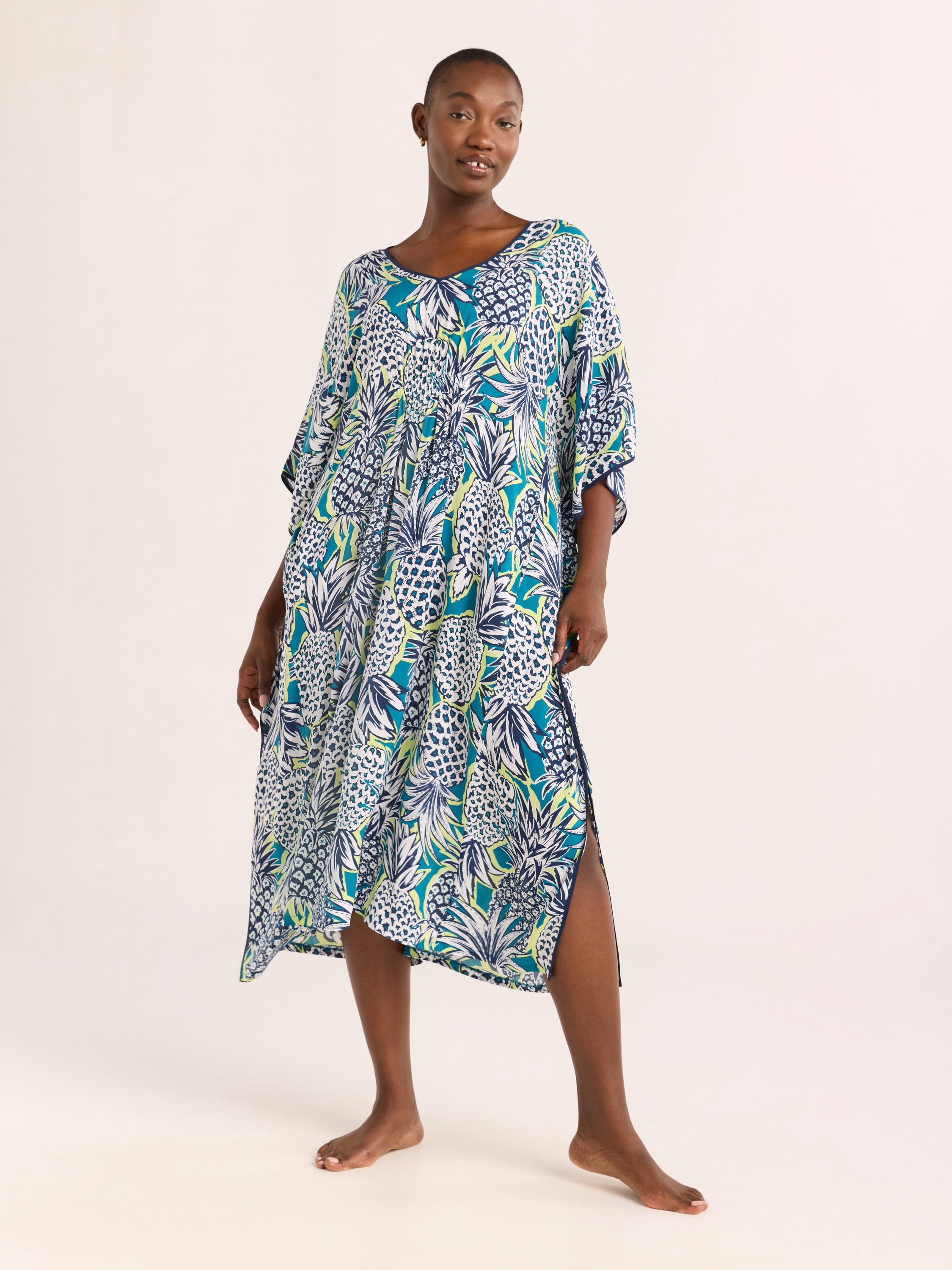 Joyspun Women’s Sleepwear Woven 46” Caftan Nightgown, S-4X