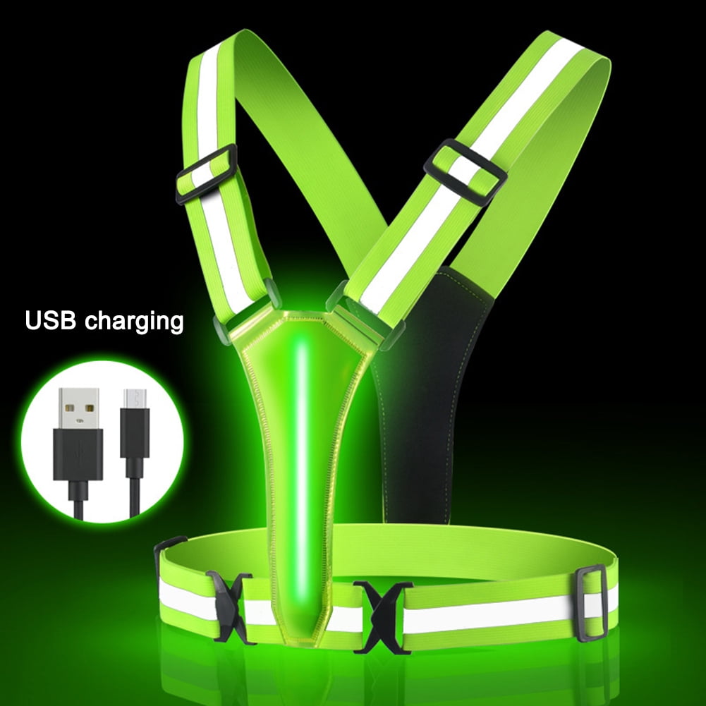 LED Reflective Running Vest USB Rechargeable High Visibility Safety Vest for Night Cycling Running Walking