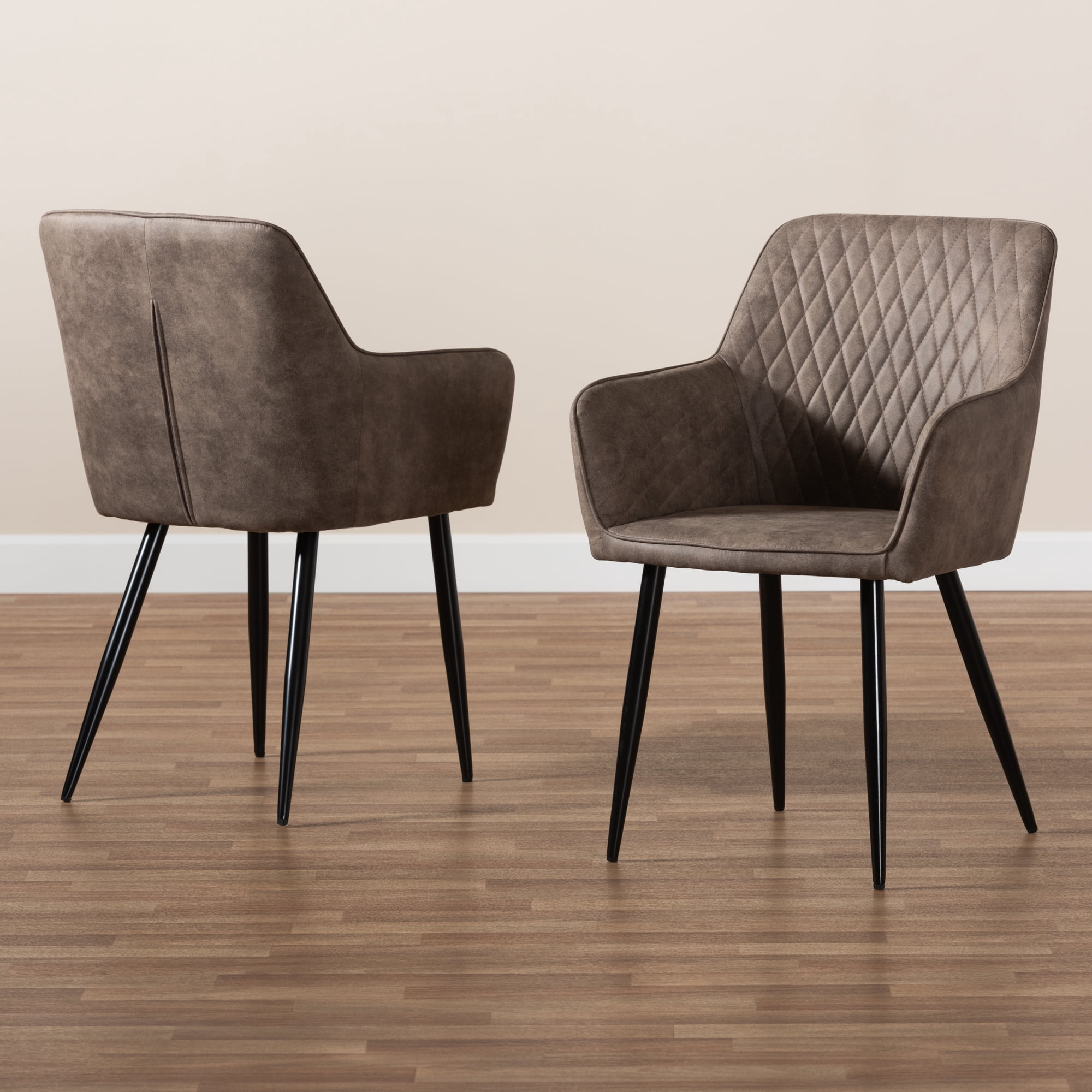 Baxton Studio Belen Modern and Contemporary Grey and Brown Imitation Leather Upholstered 2-Piece Metal Dining Chair Set