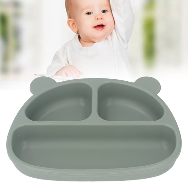 Toddler Soft Silicone Plate With Stable Fixation, 3 Partition Design, Cartoon Bear Shaped Suction Plate For Multiple Applicable Place
