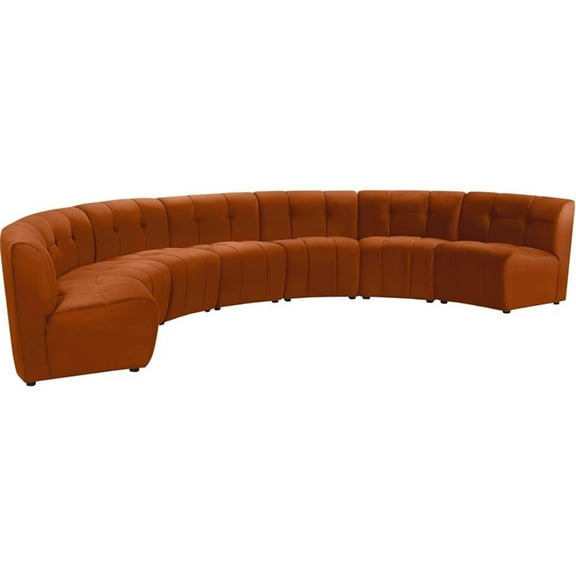 Maklaine Contemporary Cognac Velvet Tufted Upholstered Modular 7 Piece Sectional Sofa