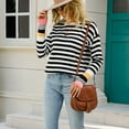 thumbnail image 5 of VSSSJ Womens Striped Printed Crew Neck Knitted Pullover Sweaters Fall Winter Long Sleeve Loose Casual Warm Jumper Sweater Tops Black S, 5 of 9