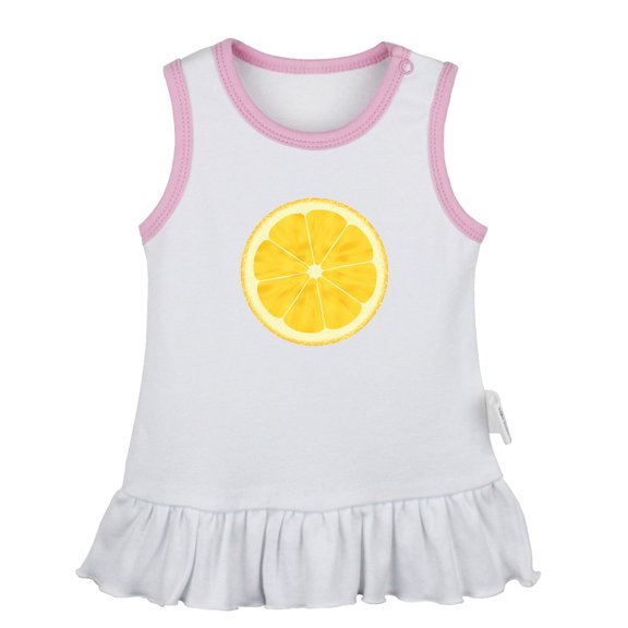Fruit Lemon Pattern Dresses For Baby, Newborn Babies Skirts, Infant Princess Dress, 0-24M Kids Graphic Clothes (White Sleeveless Dresses, 6-12 Months)