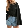 thumbnail image 2 of CORIRESHA Women's Y2K Fashion Solid Color Crew Neck Straight Shoulder Wide Sleeve Waist Short Sexy Long Sleeve Top, 2 of 4
