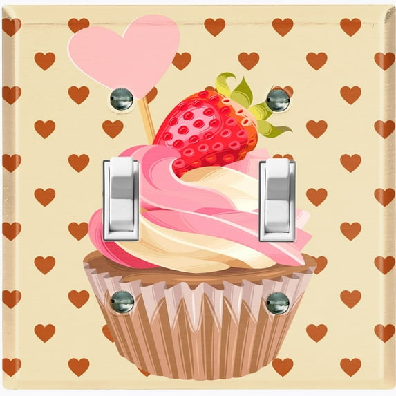 Metal Light Switch Plate Cover Strawberry Shortcake Cupcake Heart Wallpaper CAK034