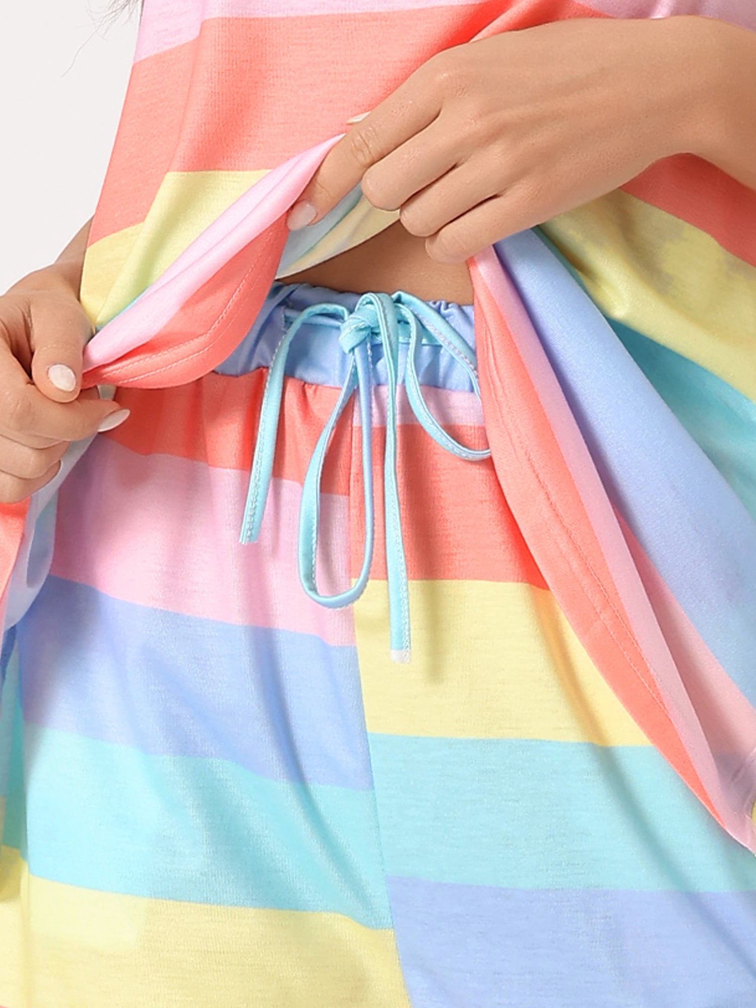 DARING DIVA Women's 2-Piece Rainbow Tank Tops with Shorts Stripe Pajama Set L Pink