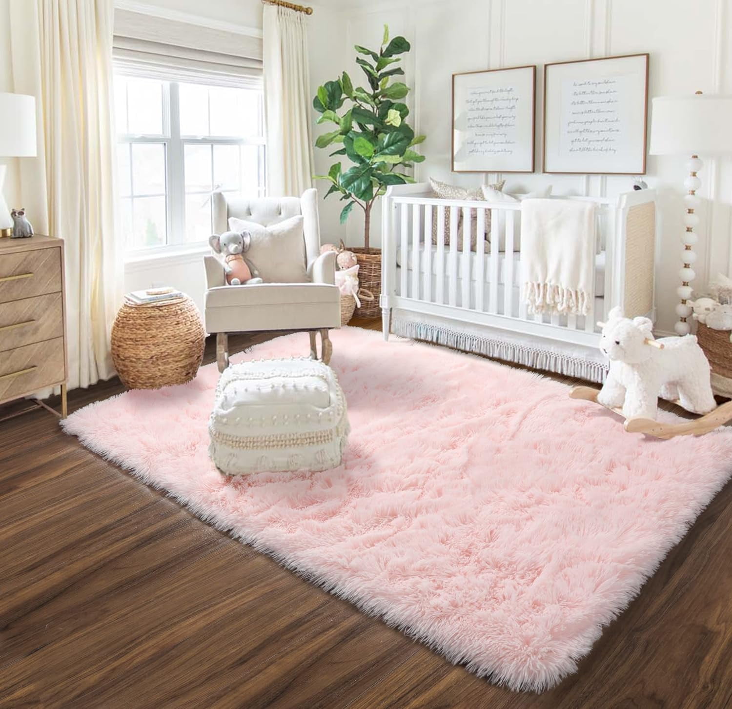 SUSUZI 5' x 7' Shaggy Area Rug, 2" Thick Ultra Plush Fluffy Carpet with Non-Slip PVC Backing, Pink Modern Soft Rug for Bedroom Living Room Kids Room
