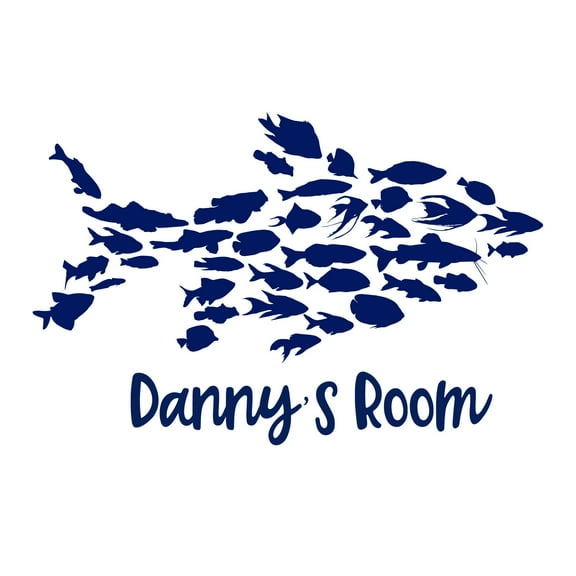 Holiday Gift Children Cute Animal Wall Decal Decoration Small Fishes Making Big Fish Vinyl Wall Art Decal Lasts Years and Easily Removable - Size: 12 in x 9 in