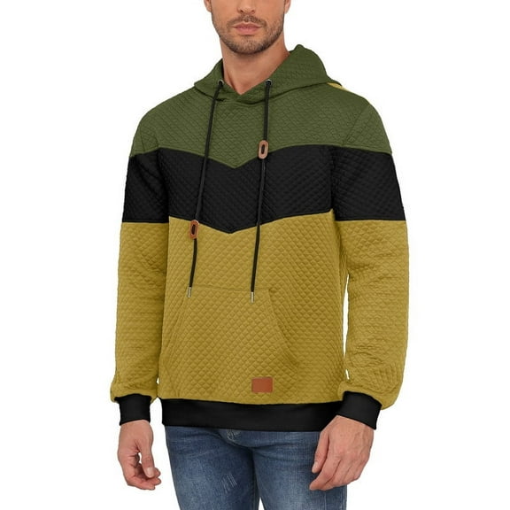 Men's Hoodies Sweatshirt with Kangaroo Pocket Novelty Color Block Pullover Long Sleeve Drawstring Hooded Tops