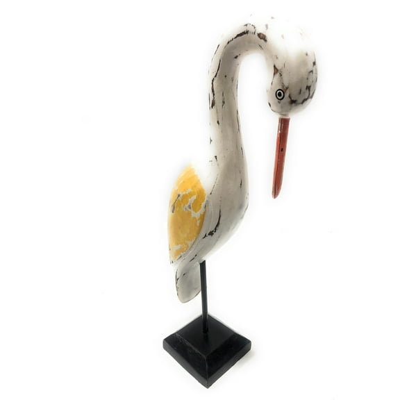 Decorative Egret Bird 14" Wooden - Rustic Yellow Nautical Accent | #ort1704934y