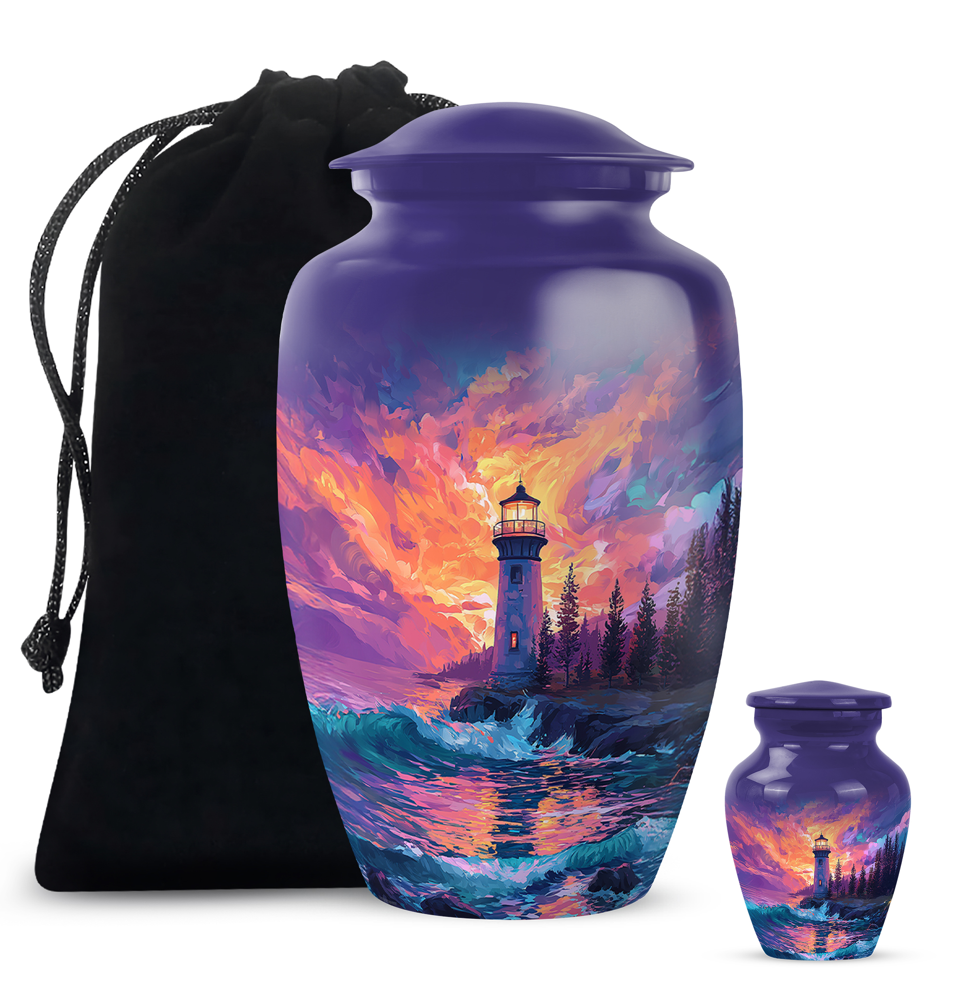 Lighthouse Urn For Human Ashes Brother, Purple Cremation Urns For Adult Ashes Women, Blue Urns For Cremated Remains, Orange Large Urn Adults For Male And Female Size, 10 Inch