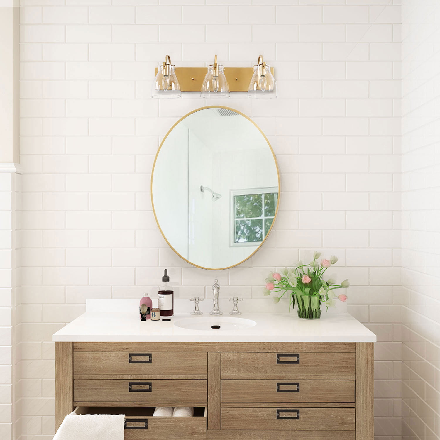 LNC 3-Light Modern Gold Vanity Light with Glass Shades for Bathroom, Powder  Room
