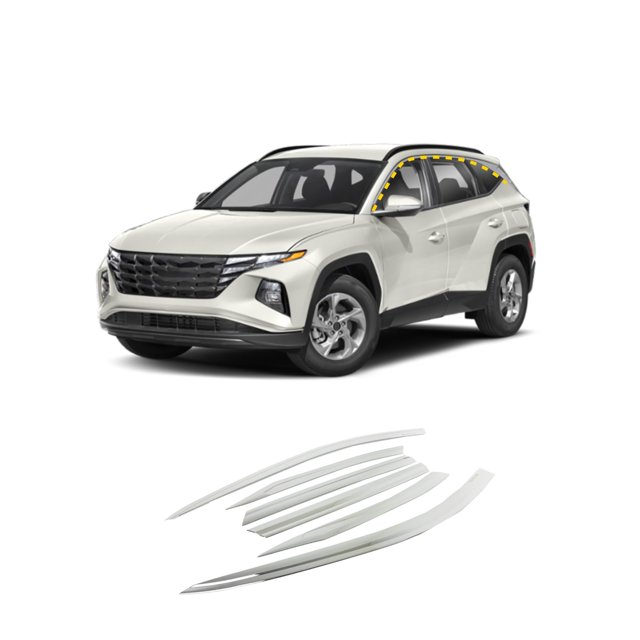 Northern Prime- Wind Deflectors & Visors/Rain Guards Compatible with Tucson 2022-2023_Chrome Finish Tape-On Style (6Pcs)