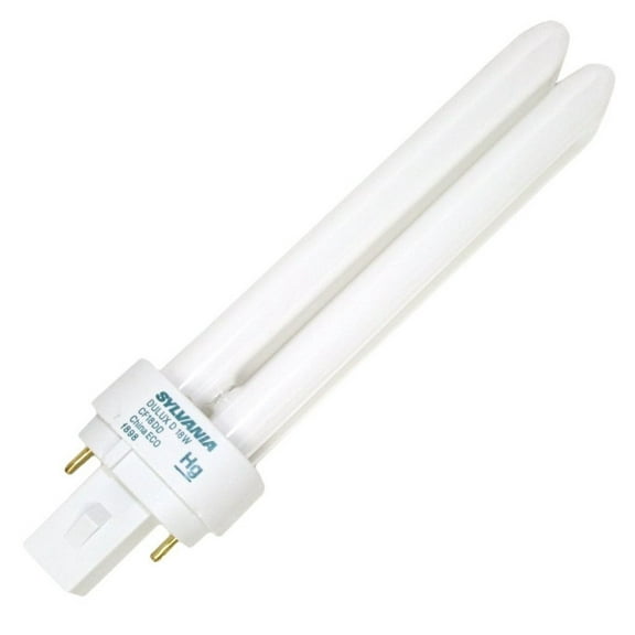 Sylvania 21112 (12-Pack) CF18DD/830/ECO 18-Watt Double Tube Compact Fluorescent Light Bulb, 3000K, 1150 Lumens, 82 CRI, T4 Shape, G24d-2 Bi-Pin Base
