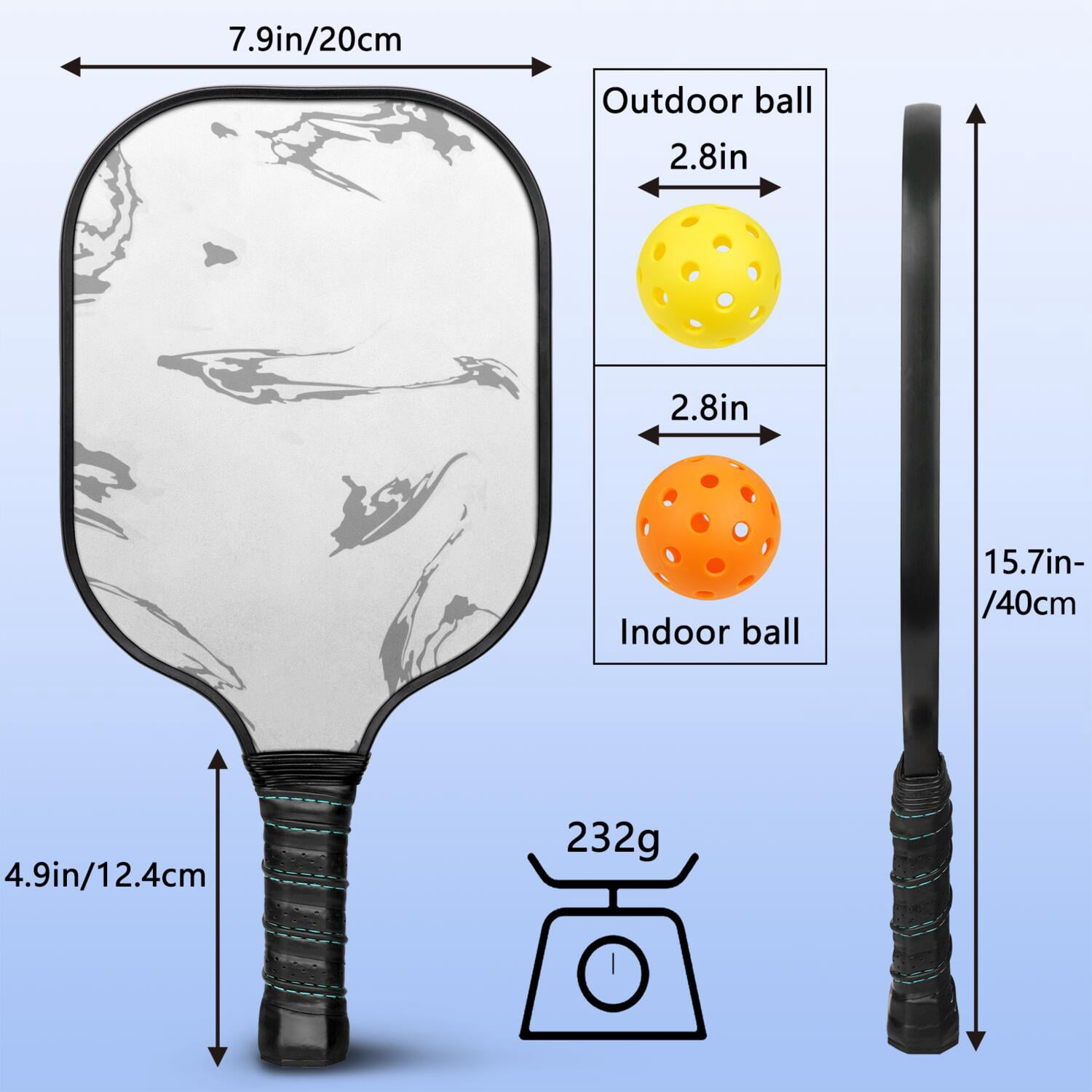 Pickleball Paddles Set Of 2, Fiberglass Surface, Liquid & Marble Print, 4 Balls & Bag