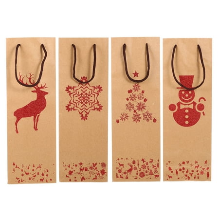 

NUOLUX 4Pcs Glitter Powder Christmas Pattern Red Wine Bottle Handbag Paper Carry Bag