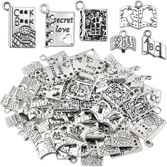 60 Pieces Small Book Charms Metal Notebook Diary Pendants Charm for Bracelet DIY Necklace Keychain Jewelry Making, 6 Styles,Antique Silver