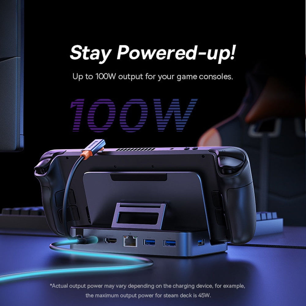 6-in-1 USB C Docking Station for Steam Deck/Switch - 4K@60Hz HDMI, Gigabit Ethernet, 3 USB 3.0 Ports-Gray