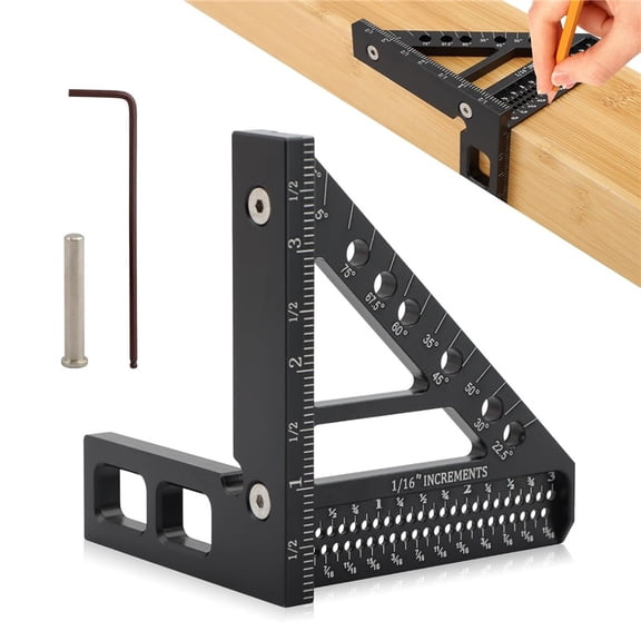 3D Multi Angle Carpenter Square with Degrees Scriber, Precision Woodworking 3D Square Protractor with Angle Pin, 22.5-90 Degree Measuring Ruler for Woodworking, Engineering, Construction
