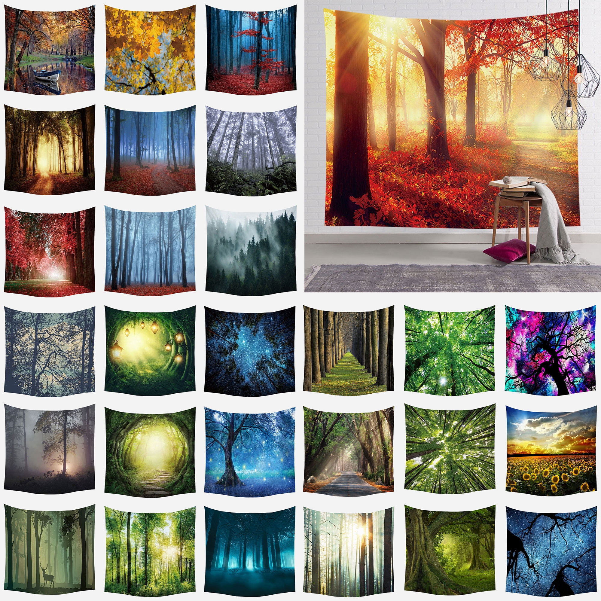 Woodland Wall Art Home Decor, Retro Vintage Style Forest With Sunlight