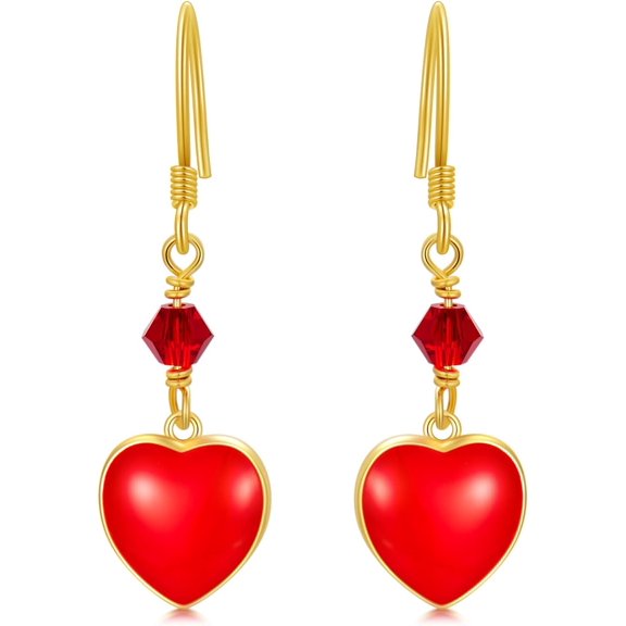 SISGEM Red Heart Crystal Earring for Women 925 Sterling Silver Drop Earring Romance Heart Long Earring Valentine‘s Day Gift for Her Girlfriend Wife