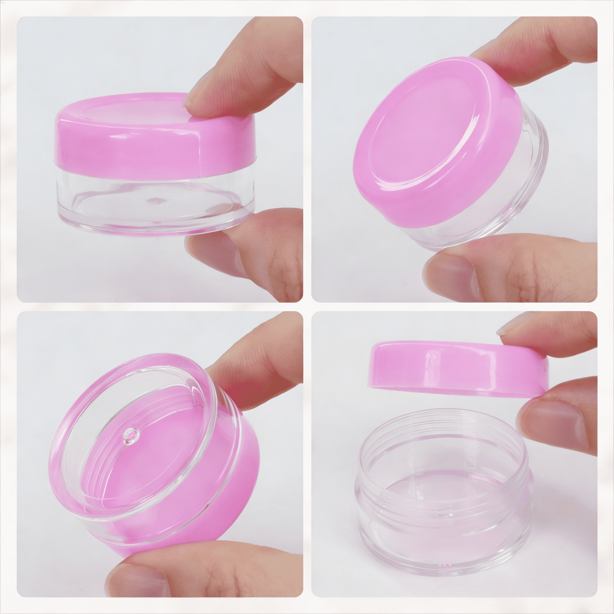 10G/10ML Plastic Clear Cosmetic Sample Jars with Pink Lid and Spatulas