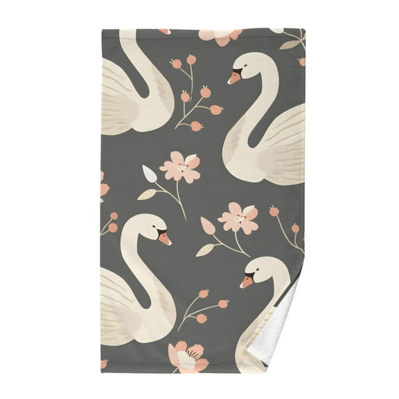 Swans and Flowers Hand Towel Bath Towels Face Towels Cotton Absorbent for Home Hotel Spa Swimming Yoga Sports