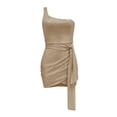 thumbnail image 3 of ManxiVoo Homecoming Dresses Women's Solid Sleeveless One Shoulder Bandage Sequin Dress Fall Dresses for Women 2023 Khaki2 L, 3 of 4