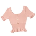 thumbnail image 4 of Camiseta de punto para mujer, manga corta, cuello cuadrado, corte ajustado, botón superior, rosa Advancent AP001523-03B, 4 of 7