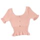 thumbnail image 4 of Camiseta de punto para mujer, manga corta, cuello cuadrado, corte ajustado, botón superior, rosa Sweethay AP001523-03B, 4 of 7