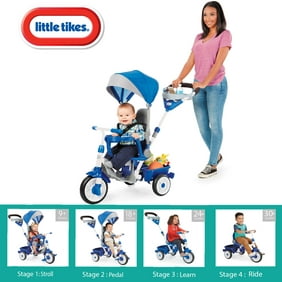 Little Tikes Perfect Fit 4-in-1 Trike in Blue, Convertible Tricycle for Toddlers with 4 Stages of Growth and Shade Canopy- For Kids Girls Boys Ages 9 Months to 3 Years Old