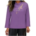 thumbnail image 2 of HVOBTTY Women's Long Sleeved Pullover T Shirts, Fall Tops for Women, Women's Casual Solid Color Round Neck Long Sleeves Linen Loose T Shirt Purple, XXL, 2 of 4