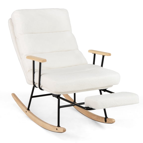 Nursery Rocking Chair w/ 5-level Adjustable Backrest & Retractable Footrest For Daily Life