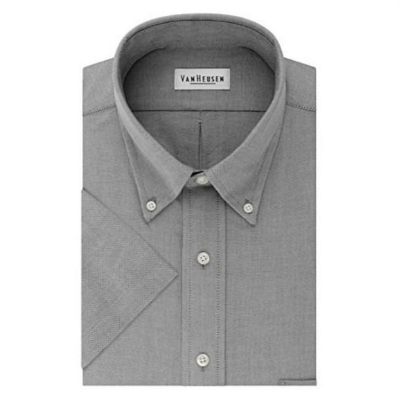 Van Heusen Men's Short Sleeve Oxford Dress Shirt, Greystone, X-Large