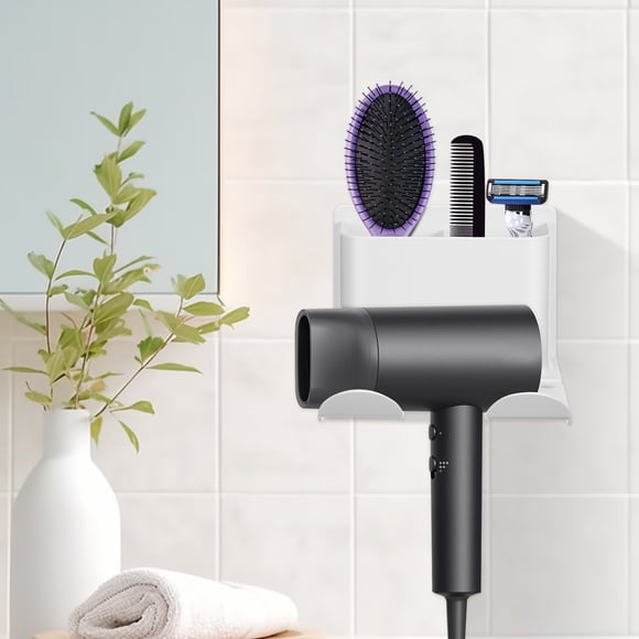HAMPPLIES Bathroom Blow Dryer Holder Multiusos Adhesivo Con Estante Y Espacio Para Accesorios