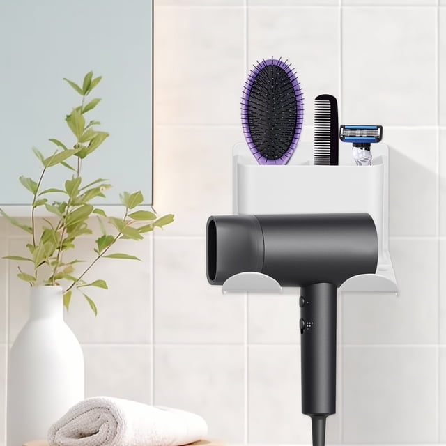 HAMPPLIES Bathroom Blow Dryer Holder Multiusos Adhesivo Con Estante Y Espacio Para Accesorios