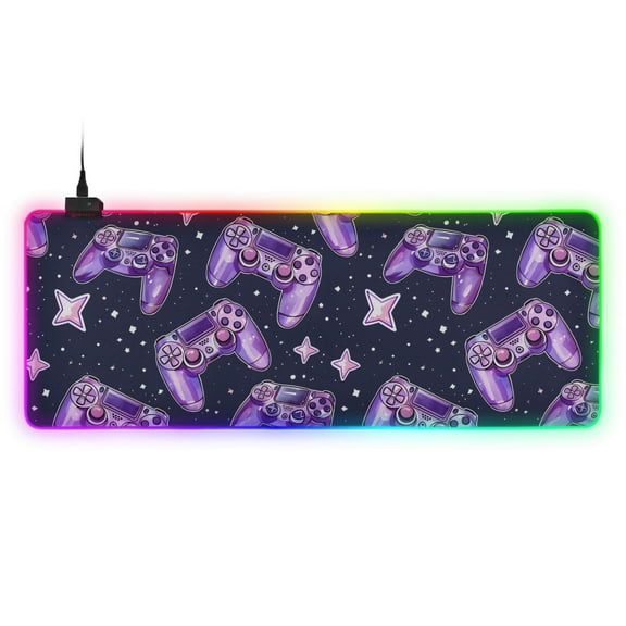 Large RGB Gaming Mouse Pad Led Glowing Mousepad Non-Slip Rubber Base 13 Light Modes 31.5x11.8 Gaming Joystick and Star