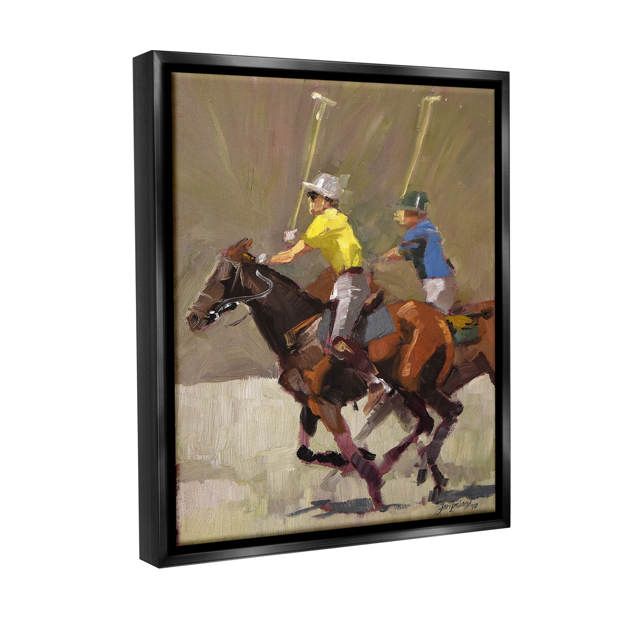 Stupell Industries Galloping Polo Players Animals & Insects Painting Black Floater Framed Canvas Art Print Wall Art, 17 x 21